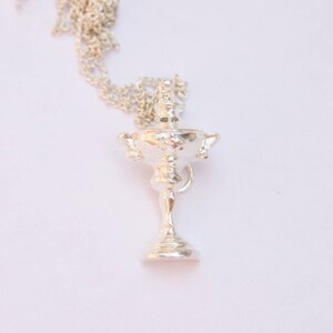 Trophy Cup Pendant - 1990's Vintage Sports Necklace - Silver Plated -  Made in England