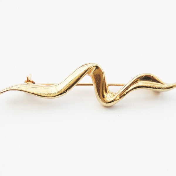 1990's Gold Plated Squiggle Brooch - Minimalist Gold Brooch - Made in England - Ladies 90's Vintage Costume Jewellery