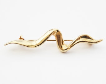 1990's Gold Plated Squiggle Brooch - Minimalist Gold Brooch - Made in England - Ladies 90's Vintage Costume Jewellery