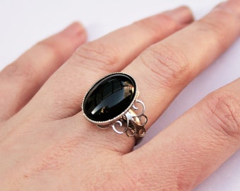 Bague Vintage Argent Sterling 1970/1980 Avec Cabochon En Verre Fondu - Taille 53