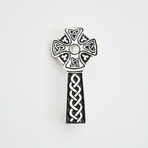 Signed 90&#39;s Vintage Celtic Cross Brooch - Silver Plated Cross Brooch w/ Black Antiquing - Artist Signed - Made in England