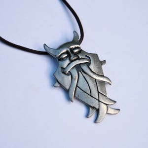 Mens Pewter Viking Necklace: Celtic Pendant with Brown Cord
