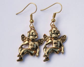 Gold Plated Cherub Angel Earrings - Made in England