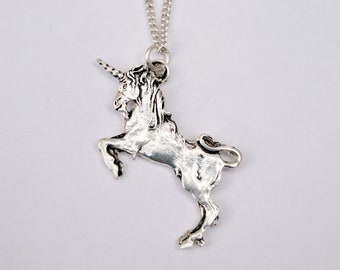 Unicorn Necklace | Artist Signed Silver Plated Unicorn Pendant | 1990's New Old Stock | Pagan Horned Horse | Made in England