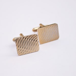 Plain Gold Diamond Cut Rectangular Shape Cufflinks, 1950&#39;s Vintage Cufflinks, Gold Plated, Mens Gift, Fathers Day Gift