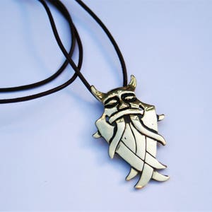 Mens Gold Plated Viking Necklace: Celtic Pendant on Brown Cord