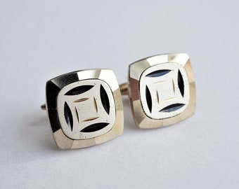 Vintage Two-Tone Square Cufflinks, Geometric Patterned, Gold Cufflinks, Mens Gift, Fathers Day Gift