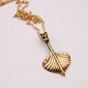 Viking Longship Dragon Boat Necklace // Gold Plated w/ 22 Inch Long Trace Chain // Costume Jewellery // Made in England // Celtic