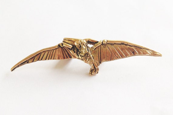 Vintage Pterodactyl Dinosaur Brooch - Quirky 1970's Vintage Brooch Pin - Gold Plated w/ Swarovski Crystal - Unusual Gift Idea