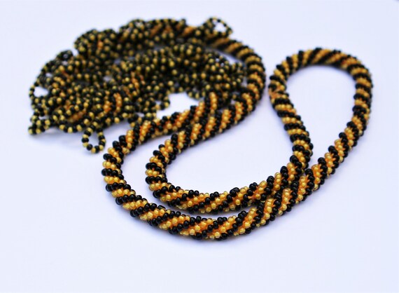 Retro Orange & Black Woven Seed Bead Necklace // … - image 5