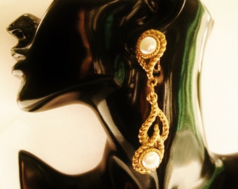 80s Gold Plated Faux Pearl Clip On Earrings: DMJ Statement Jewelry