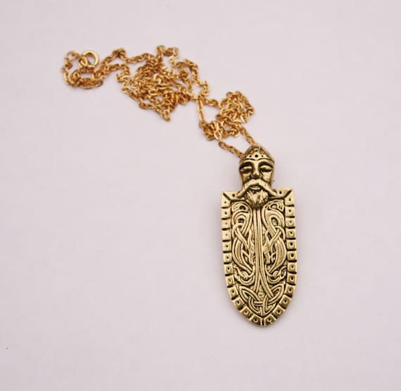 Gold Plated Viking Necklace: Celtic Pendant, 22 Inch Chain