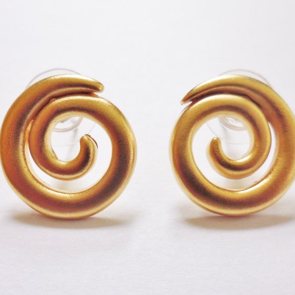 Vintage 1990's Spiral Earrings // Matte Gold Plated Studs // Ladies Stud Earrings // Vintage Costume Jewellery Earrings / Gift idea for her