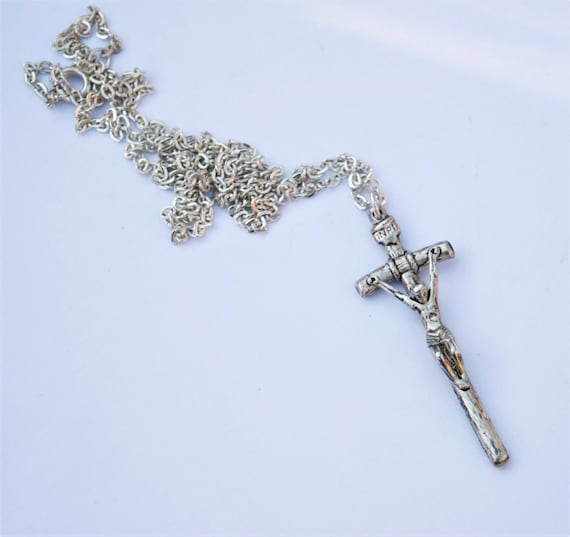 Vintage 1970s Silver Cross Pendant Necklace - Religious Gift