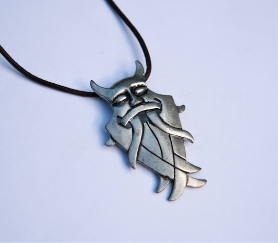 Mens Pewter Viking Necklace: Celtic Pendant with Brown Cord