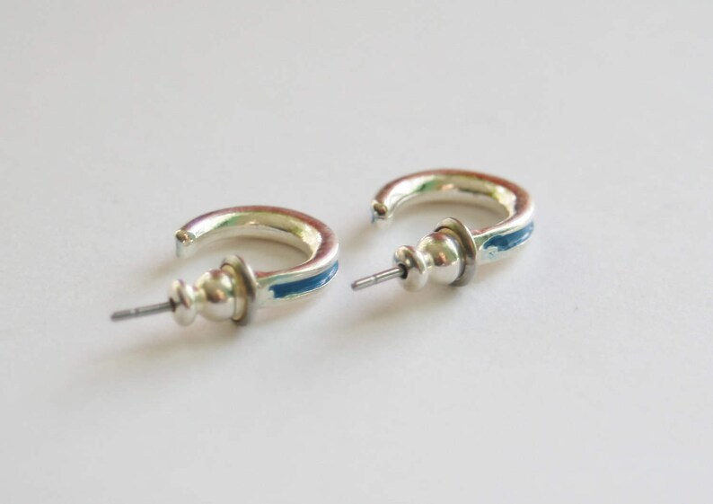 Silver /& Turquoise Semi-Hoop Earrings Silver Plated Studs 90/'s Vintage Hoop Earrings Pierced Ears Minimalist Made in the UK