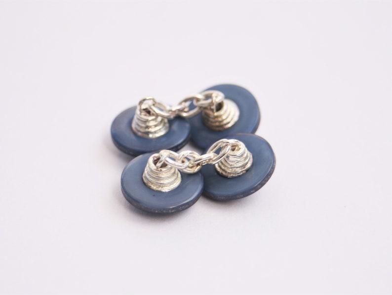 Blue Resin Button Cufflinks w Silver Cross 1980/'s Vintage Cufflinks Mens Gift Idea