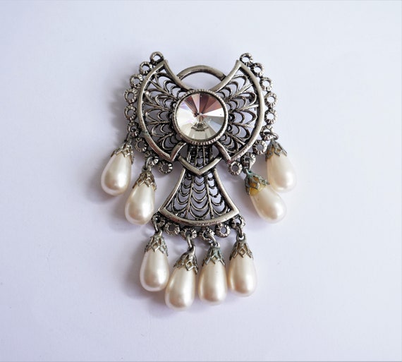 Guardian Angel Brooch, Large 1980's Dangly Hangin… - image 2