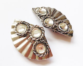 Unusual 1980's  Vintage Silver Tone Clip-On Fan Earrings // Genuine Vintage Costume Jewellery // Ladies Statement Earrings // Made in the UK