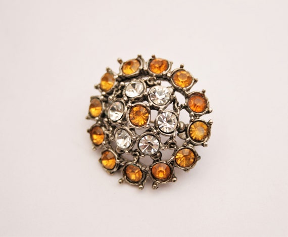 Topaz & Clear Crystal Brooch - Circular Silver Pl… - image 3