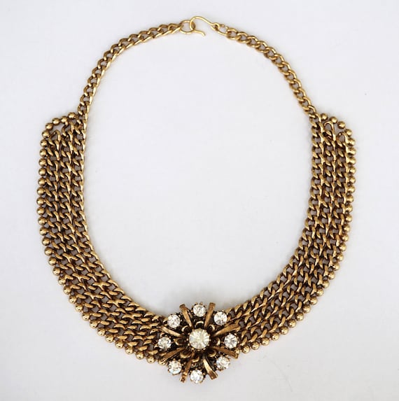 Big 1980's Gold Chain Statement Collar Necklace, … - image 1