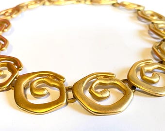 1980’s Matching Gold Collar & Bracelet Set, Statement Jewellery, Gold Swirl Design, Oversized Vintage Jewellery
