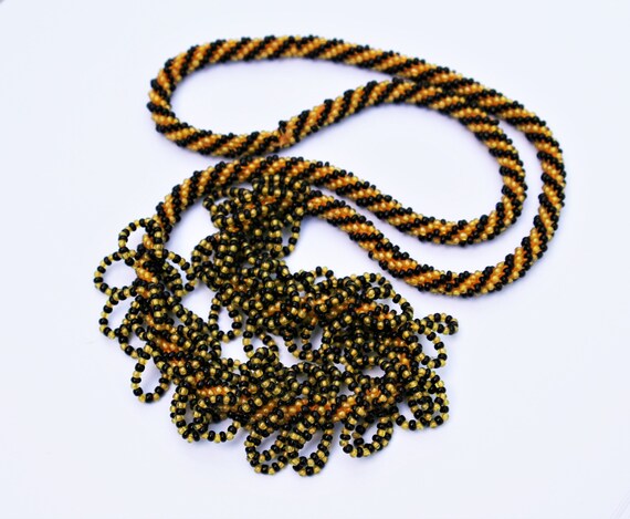 Retro Orange & Black Woven Seed Bead Necklace // … - image 2