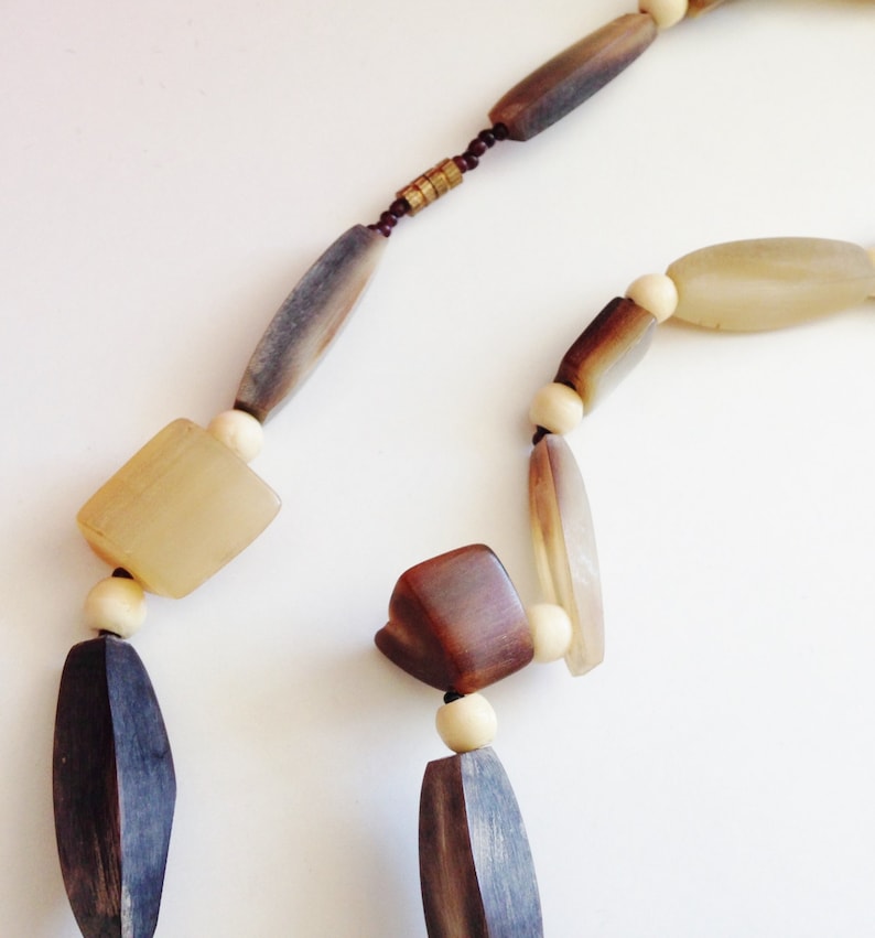 1960/'s Vintage Buffalo Horn Necklace Organic Shaped Bead Necklace Genuine Vintage Costume Jewellery Ladies Jewelry