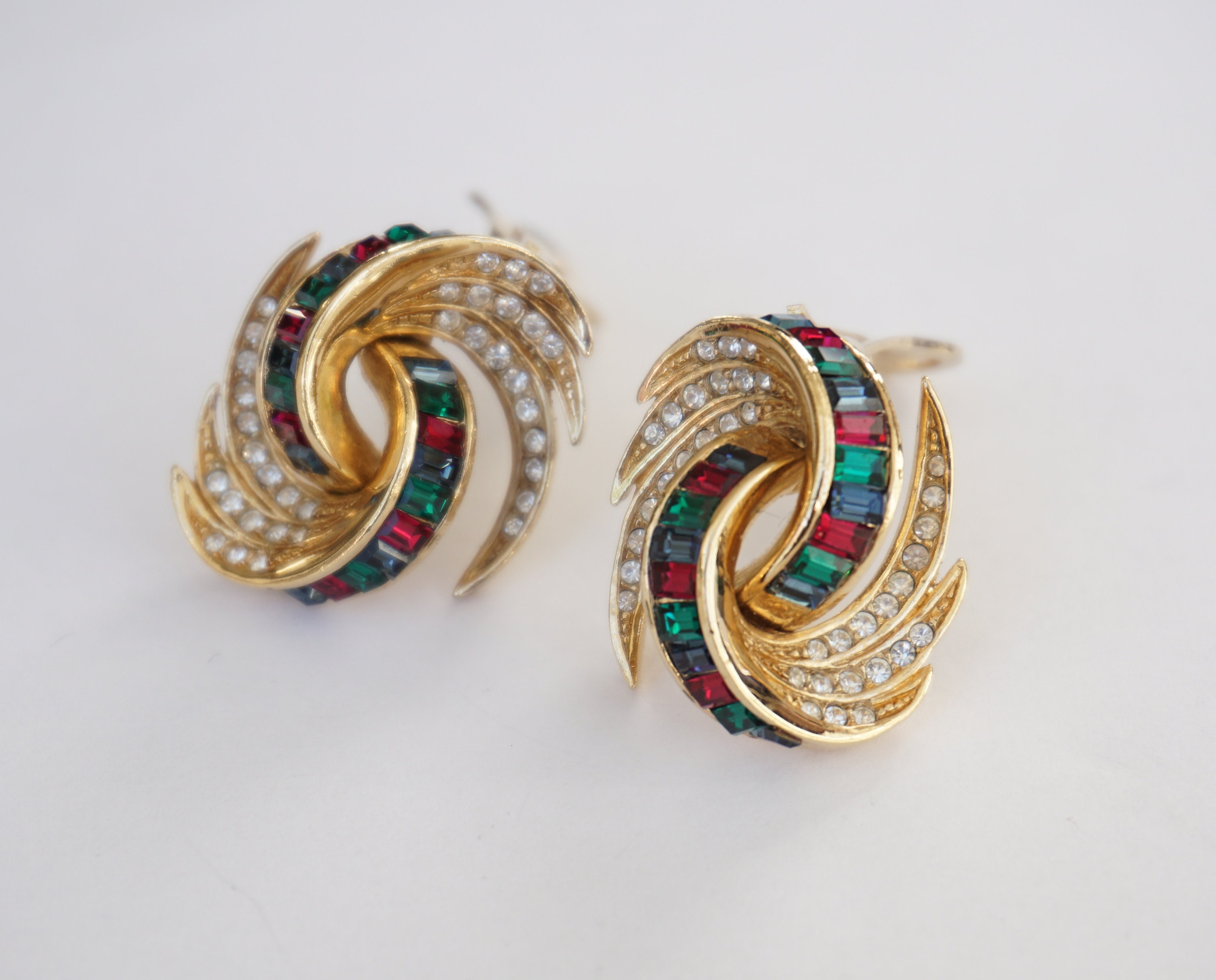 Vintage Attwood & Sawyer Crystal Clip on Earrings, Colourful