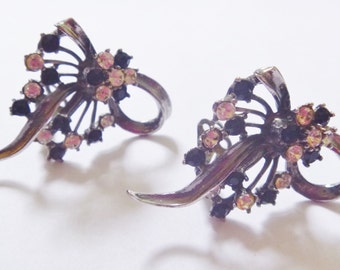 Big 1980's Vintage Crystal Bow Clip-On Statement Earrings