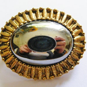 Oval Hematite Brooch // Gold Plated // Made in England // Metallic Brooch // 90&#39;s Vintage Costume Jewellery // Traditional Accessories
