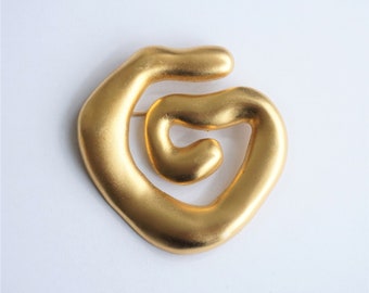 1990's Large Vintage Smooth Matte Gold Plated Ladies Swirl Brooch / Vintage Jewellery / Unusual Clothing Accessories / Gift idea for her