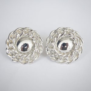 1990s Silberfarbene Ohrclips // Runde Ohrringe // Made in England // Damenschmuck // Ohrclips