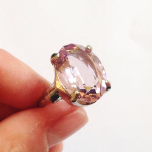 Light Purple 1970's Swarovski Crystal Ring, Silver Tone Claw Set Ring With Light Amethyst Swarovski Crystal