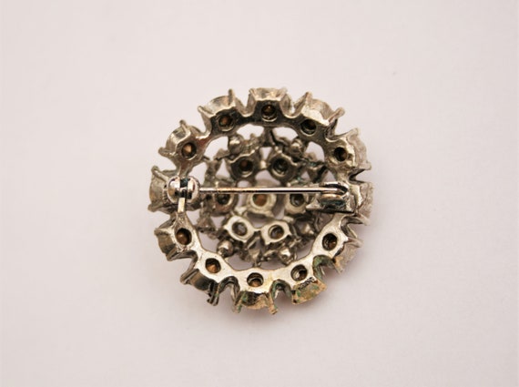 Topaz & Clear Crystal Brooch - Circular Silver Pl… - image 4