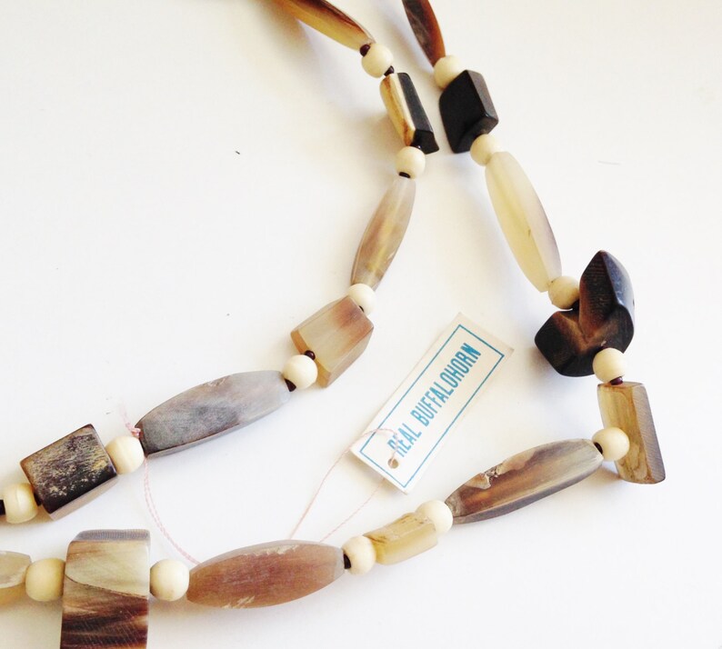 1960/'s Vintage Buffalo Horn Necklace Organic Shaped Bead Necklace Genuine Vintage Costume Jewellery Ladies Jewelry