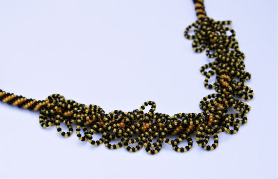 Retro Orange & Black Woven Seed Bead Necklace // … - image 4