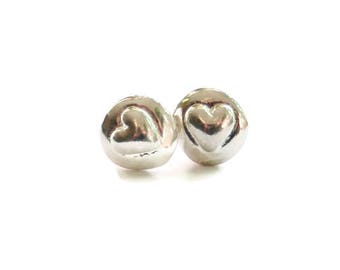 Silver Heart Earrings - Silver Plated Studs - 90's Costume Jewellery Earrings - Made in the UK