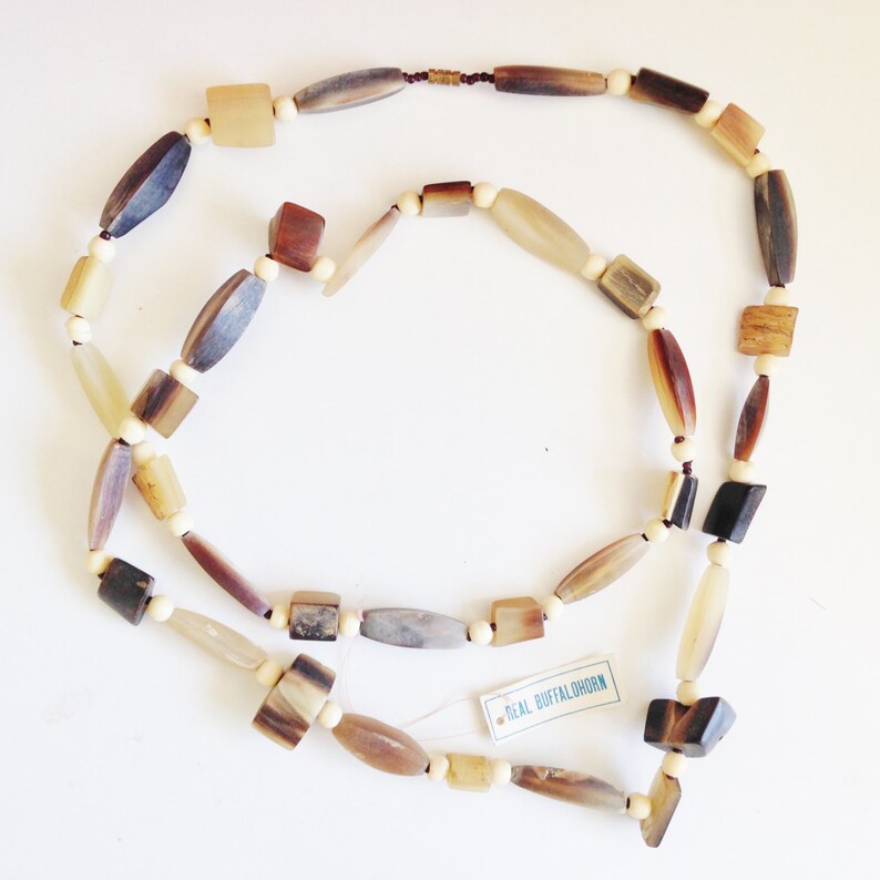 1960/'s Vintage Buffalo Horn Necklace Organic Shaped Bead Necklace Genuine Vintage Costume Jewellery Ladies Jewelry