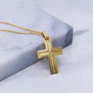 A Solid Gold Gross 14k in modern style, Gold Cross 18k, Greek Baptism Gold Cross, Cristening Gross, Gold Cross Pendant, Handmade In Sparta