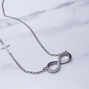 14k White Gold Infinity Necklace, Solid Gold Necklace, Infinity Necklace, 14k Solid Chain, Cross Pendant,Greeke Jewelry, Minimalist Jewelry