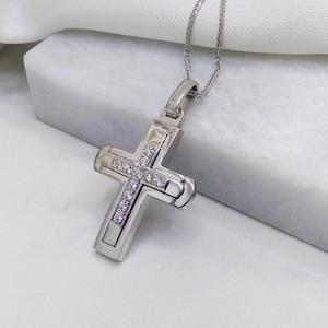 Greece orthodox white gold cross 14k for girls/14k Solid White Gold Cross/Baptismal gold cross for girls/14k gold baptism cross fromm Greece