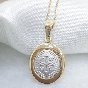 Constantine Pendant 14k Gold/ ICXC NIKA Necklace Gold/ Religious Necklace/Gift Baptism/ Solid charm necklace/Orthodox Christian jewelry