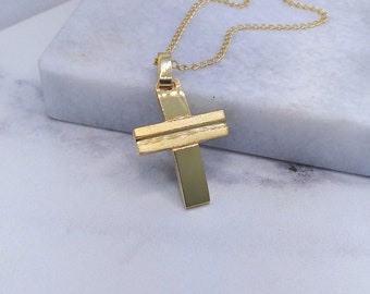 18k Solid gold cross necklace/Greek orthodox cross/14k Yellow gold cross/Baby boys baptism cross/Men's gold pendant from Greece/Handmade