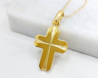 Gold Gross 14k Gold Cross 18k Solid Cross Baptism Gold - Etsy