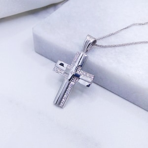 14k White Gold Baptism Greece Orthodox Cross/Baptism solid gold cross/Babys girls baptism cross/14k Cross pendant for woman/Creece Cross