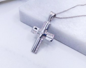 14k Weißgold kyrillische Kreuzanhänger, griechischer Taufschmuck