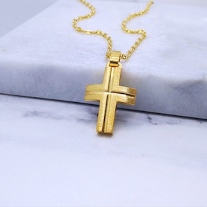 Greek Baptismal Gold Cross for Boys/Greek Orthodox Religious Jewelry/Greek Mens 18k Solid Gold Cross Pendant/Greek Orthodox Gold Cross