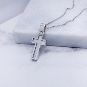 Solid modern white gold cross / Men&#39;s cross necklace / 14k baptism gold cross / Cross from Creece / Handmade Greek cross / Gold Pendant