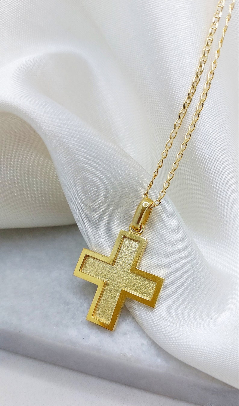 14k Gold Square Cross Pendant/orthodox Cross Necklace/greece Baptism